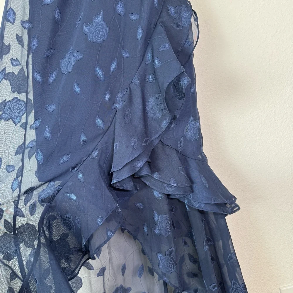 Lulus Forever‎ Be Navy Floral Jacquard Ruffled One Shoulder Maxi Dress XS